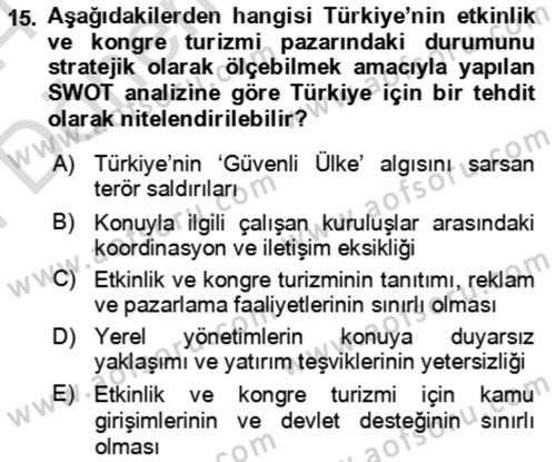 Kongre ve Etkinlik Yönetimi Dersi 2023 - 2024 Yılı (Final) Dönem Sonu Sınav Soruları 15. Soru