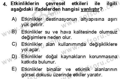 Kongre ve Etkinlik Yönetimi Dersi 2023 - 2024 Yılı (Final) Dönem Sonu Sınav Soruları 4. Soru