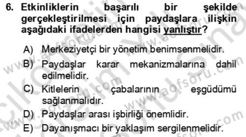 Kongre ve Etkinlik Yönetimi Dersi 2023 - 2024 Yılı (Final) Dönem Sonu Sınav Soruları 6. Soru
