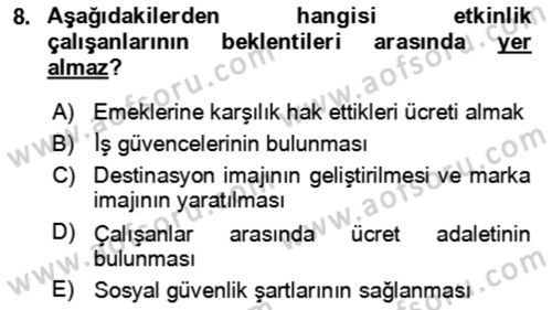 Kongre ve Etkinlik Yönetimi Dersi 2023 - 2024 Yılı (Final) Dönem Sonu Sınav Soruları 8. Soru