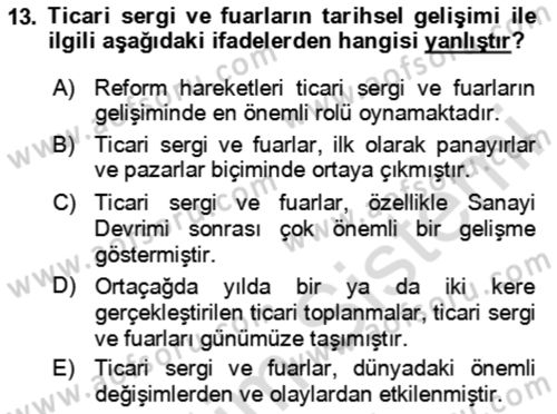 Kongre ve Etkinlik Yönetimi Dersi 2023 - 2024 Yılı Yaz Okulu Sınav Soruları 13. Soru