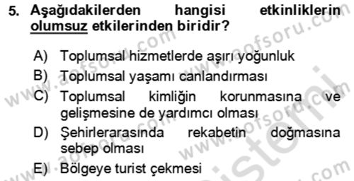 Kongre ve Etkinlik Yönetimi Dersi Yaz Okulu Sınavı Deneme Sınav Soruları 5. Soru