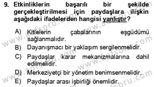 Kongre ve Etkinlik Yönetimi Dersi 2023 - 2024 Yılı Yaz Okulu Sınav Soruları 9. Soru