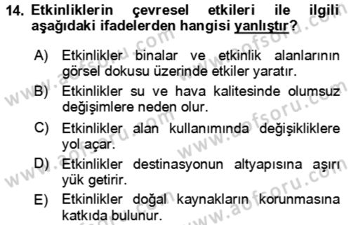 Kongre ve Etkinlik Yönetimi Dersi 2024 - 2025 Yılı (Vize) Ara Sınav Soruları 14. Soru