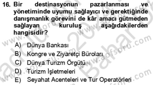 Kongre ve Etkinlik Yönetimi Dersi 2024 - 2025 Yılı (Vize) Ara Sınav Soruları 16. Soru