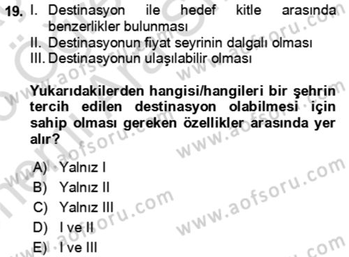 Kongre ve Etkinlik Yönetimi Dersi 2024 - 2025 Yılı (Vize) Ara Sınav Soruları 19. Soru