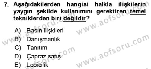 Kongre ve Etkinlik Yönetimi Dersi 2024 - 2025 Yılı (Vize) Ara Sınav Soruları 7. Soru
