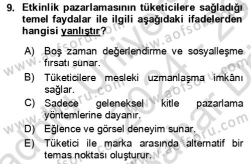 Kongre ve Etkinlik Yönetimi Dersi 2024 - 2025 Yılı (Vize) Ara Sınav Soruları 9. Soru