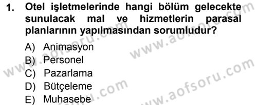 Otel İşletmelerinde Destek Hizmetleri Dersi 2012 - 2013 Yılı (Vize) Ara Sınav Soruları 1. Soru
