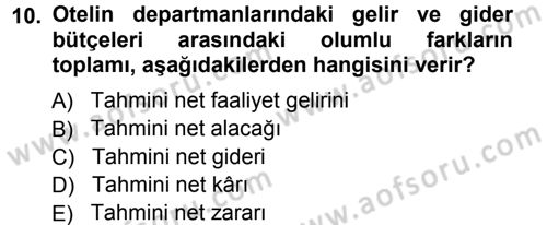 Otel İşletmelerinde Destek Hizmetleri Dersi 2012 - 2013 Yılı (Vize) Ara Sınav Soruları 10. Soru
