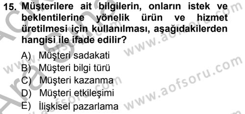 Otel İşletmelerinde Destek Hizmetleri Dersi 2012 - 2013 Yılı (Vize) Ara Sınav Soruları 15. Soru