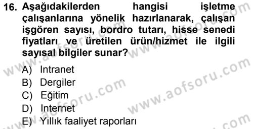 Otel İşletmelerinde Destek Hizmetleri Dersi 2012 - 2013 Yılı (Vize) Ara Sınav Soruları 16. Soru