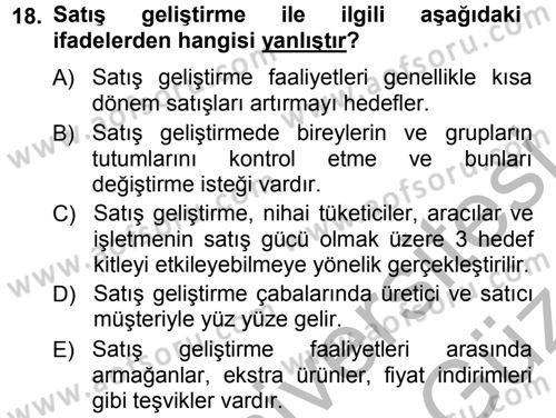 Otel İşletmelerinde Destek Hizmetleri Dersi 2012 - 2013 Yılı (Vize) Ara Sınav Soruları 18. Soru