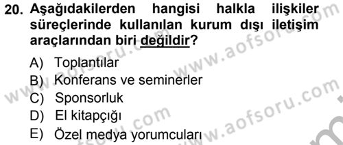 Otel İşletmelerinde Destek Hizmetleri Dersi 2012 - 2013 Yılı (Vize) Ara Sınav Soruları 20. Soru
