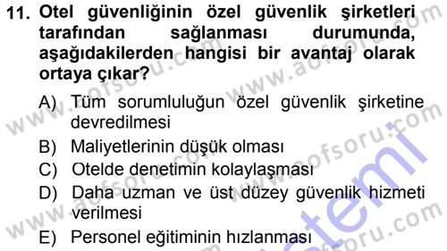 Otel İşletmelerinde Destek Hizmetleri Dersi 2012 - 2013 Yılı (Final) Dönem Sonu Sınav Soruları 11. Soru