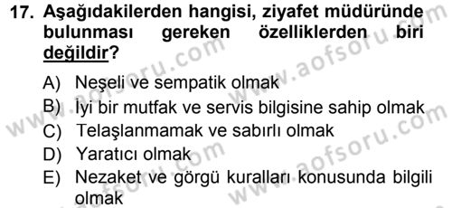 Otel İşletmelerinde Destek Hizmetleri Dersi 2012 - 2013 Yılı (Final) Dönem Sonu Sınav Soruları 17. Soru