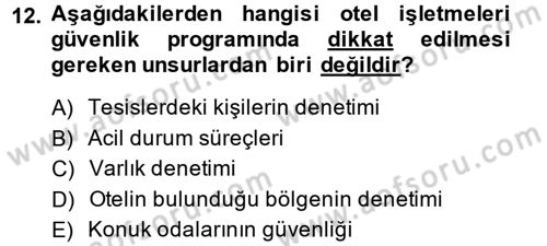 Otel İşletmelerinde Destek Hizmetleri Dersi 2013 - 2014 Yılı Tek Ders Sınav Soruları 12. Soru