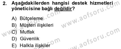 Otel İşletmelerinde Destek Hizmetleri Dersi 2013 - 2014 Yılı Tek Ders Sınav Soruları 2. Soru