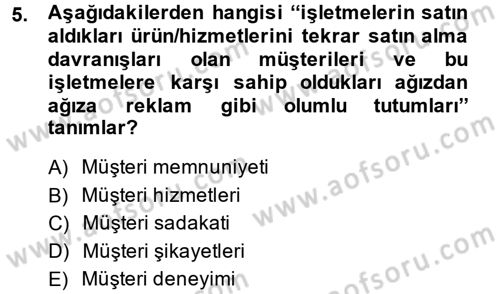 Otel İşletmelerinde Destek Hizmetleri Dersi 2013 - 2014 Yılı Tek Ders Sınav Soruları 5. Soru