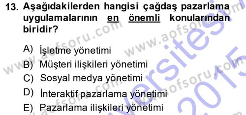 Otel İşletmelerinde Destek Hizmetleri Dersi 2014 - 2015 Yılı (Vize) Ara Sınav Soruları 13. Soru