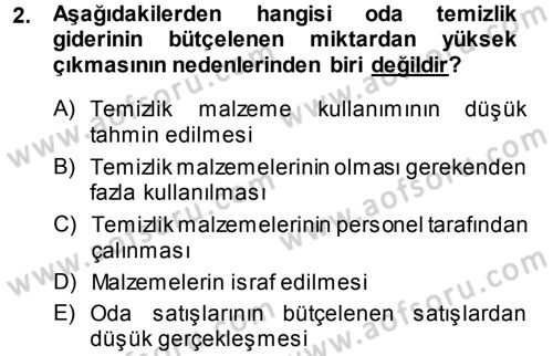 Otel İşletmelerinde Destek Hizmetleri Dersi 2014 - 2015 Yılı (Final) Dönem Sonu Sınavı 2. Soru