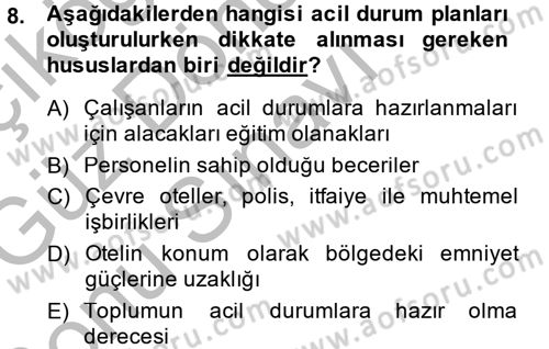 Otel İşletmelerinde Destek Hizmetleri Dersi 2014 - 2015 Yılı (Final) Dönem Sonu Sınavı 8. Soru