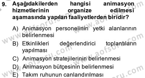 Otel İşletmelerinde Destek Hizmetleri Dersi 2014 - 2015 Yılı (Final) Dönem Sonu Sınavı 9. Soru