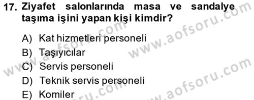 Otel İşletmelerinde Destek Hizmetleri Dersi 2014 - 2015 Yılı Tek Ders Sınav Soruları 17. Soru