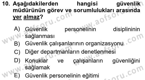 Otel İşletmelerinde Destek Hizmetleri Dersi 2015 - 2016 Yılı (Final) Dönem Sonu Sınav Soruları 10. Soru