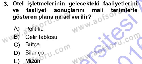 Otel İşletmelerinde Destek Hizmetleri Dersi 2015 - 2016 Yılı (Final) Dönem Sonu Sınav Soruları 3. Soru