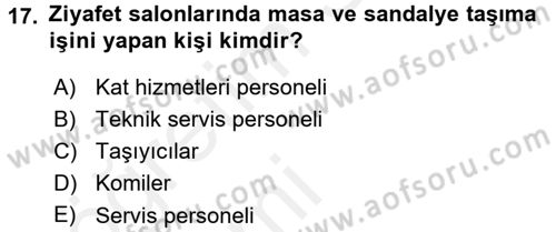 Otel İşletmelerinde Destek Hizmetleri Dersi 2015 - 2016 Yılı Tek Ders Sınav Soruları 17. Soru