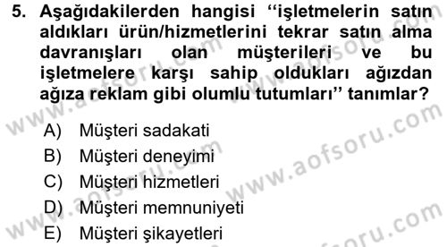 Otel İşletmelerinde Destek Hizmetleri Dersi 2015 - 2016 Yılı Tek Ders Sınav Soruları 5. Soru