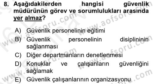 Otel İşletmelerinde Destek Hizmetleri Dersi 2015 - 2016 Yılı Tek Ders Sınav Soruları 8. Soru