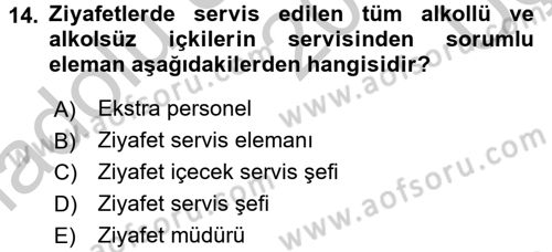 Otel İşletmelerinde Destek Hizmetleri Dersi 2016 - 2017 Yılı 3 Ders Sınav Soruları 14. Soru