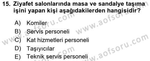 Otel İşletmelerinde Destek Hizmetleri Dersi 2016 - 2017 Yılı 3 Ders Sınav Soruları 15. Soru