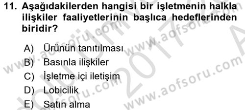 Otel İşletmelerinde Destek Hizmetleri Dersi 2017 - 2018 Yılı (Vize) Ara Sınav Soruları 11. Soru
