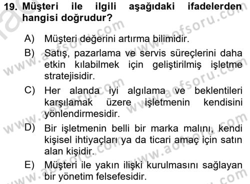 Otel İşletmelerinde Destek Hizmetleri Dersi 2017 - 2018 Yılı (Vize) Ara Sınav Soruları 19. Soru