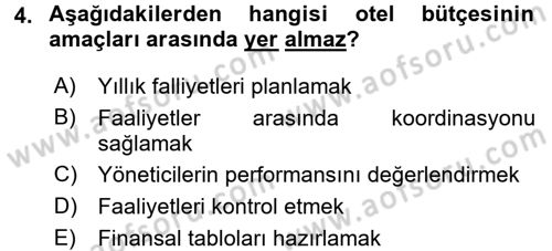 Otel İşletmelerinde Destek Hizmetleri Dersi 2017 - 2018 Yılı (Vize) Ara Sınav Soruları 4. Soru