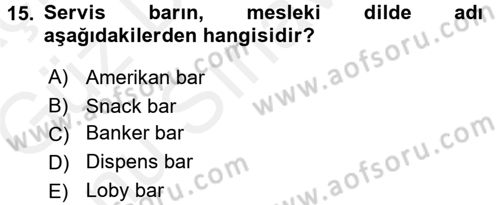 Otel İşletmelerinde Destek Hizmetleri Dersi 2017 - 2018 Yılı (Final) Dönem Sonu Sınav Soruları 15. Soru