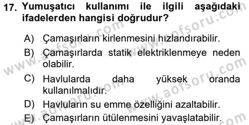 Otel İşletmelerinde Destek Hizmetleri Dersi 2017 - 2018 Yılı (Final) Dönem Sonu Sınav Soruları 17. Soru