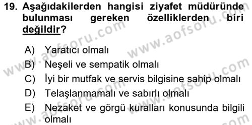 Otel İşletmelerinde Destek Hizmetleri Dersi 2017 - 2018 Yılı (Final) Dönem Sonu Sınav Soruları 19. Soru