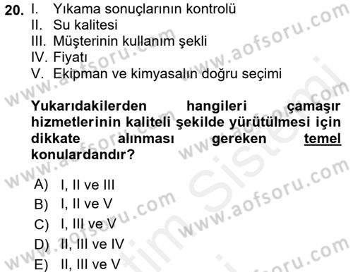 Otel İşletmelerinde Destek Hizmetleri Dersi 2017 - 2018 Yılı (Final) Dönem Sonu Sınav Soruları 20. Soru