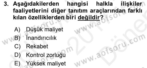 Otel İşletmelerinde Destek Hizmetleri Dersi 2017 - 2018 Yılı (Final) Dönem Sonu Sınav Soruları 3. Soru