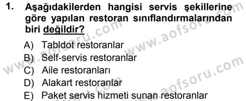 Yiyecek-İçecek Hizmetleri Dersi 2012 - 2013 Yılı (Vize) Ara Sınav Soruları 1. Soru