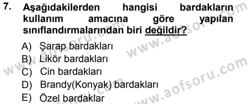 Yiyecek-İçecek Hizmetleri Dersi 2012 - 2013 Yılı (Vize) Ara Sınav Soruları 7. Soru