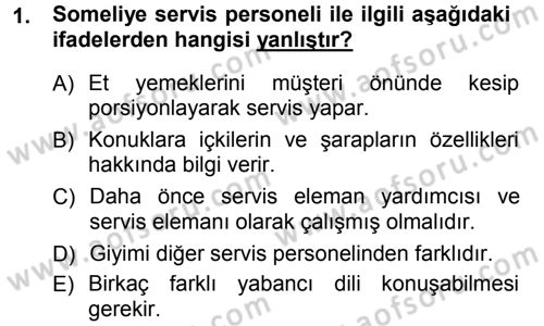 Yiyecek-İçecek Hizmetleri Dersi 2012 - 2013 Yılı (Final) Dönem Sonu Sınav Soruları 1. Soru