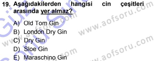 Yiyecek-İçecek Hizmetleri Dersi 2012 - 2013 Yılı (Final) Dönem Sonu Sınav Soruları 19. Soru