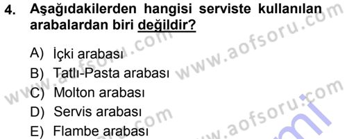 Yiyecek-İçecek Hizmetleri Dersi 2012 - 2013 Yılı (Final) Dönem Sonu Sınav Soruları 4. Soru
