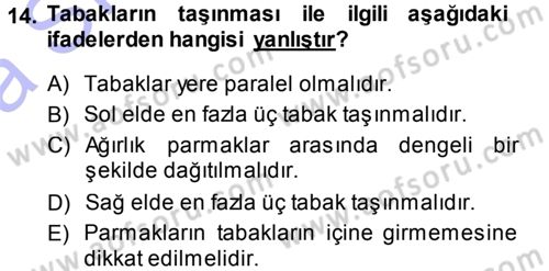 Yiyecek-İçecek Hizmetleri Dersi 2013 - 2014 Yılı (Vize) Ara Sınav Soruları 14. Soru