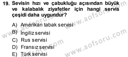 Yiyecek-İçecek Hizmetleri Dersi 2013 - 2014 Yılı (Vize) Ara Sınav Soruları 19. Soru